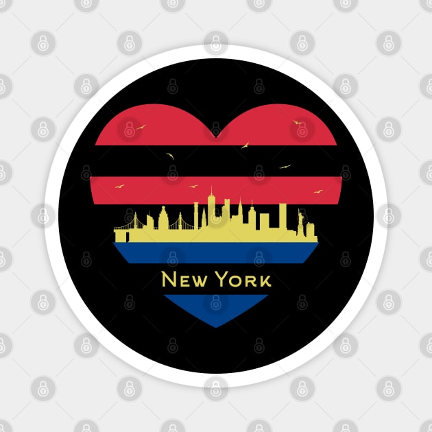 NYC City Skyline cityscape Heart Shape Bird Flying New York Magnet by Msafi